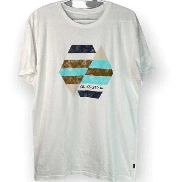 QUIKSILVER Graphic Logo T-Shirt White Crewneck Distressed Look  M - Picture 2 of 10